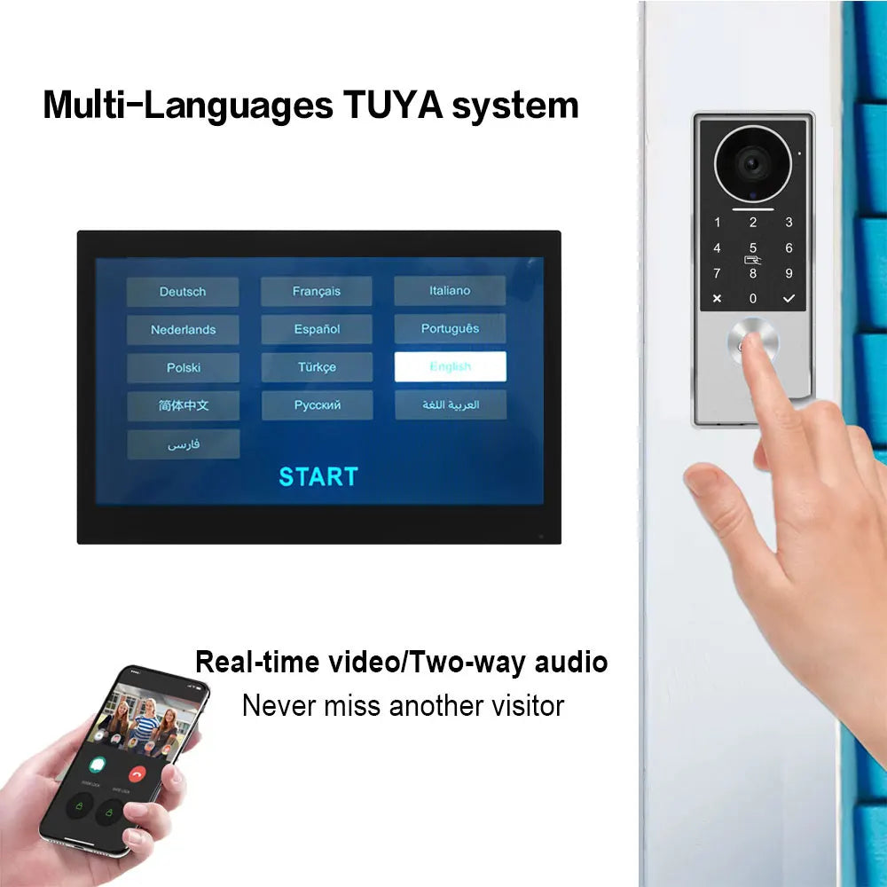 2-Wire TUYA Smart Video intercom doorbell 1080P Waterproof Camera 5G Wifi 7/10inch Touch Screen Support Password Inductive Card