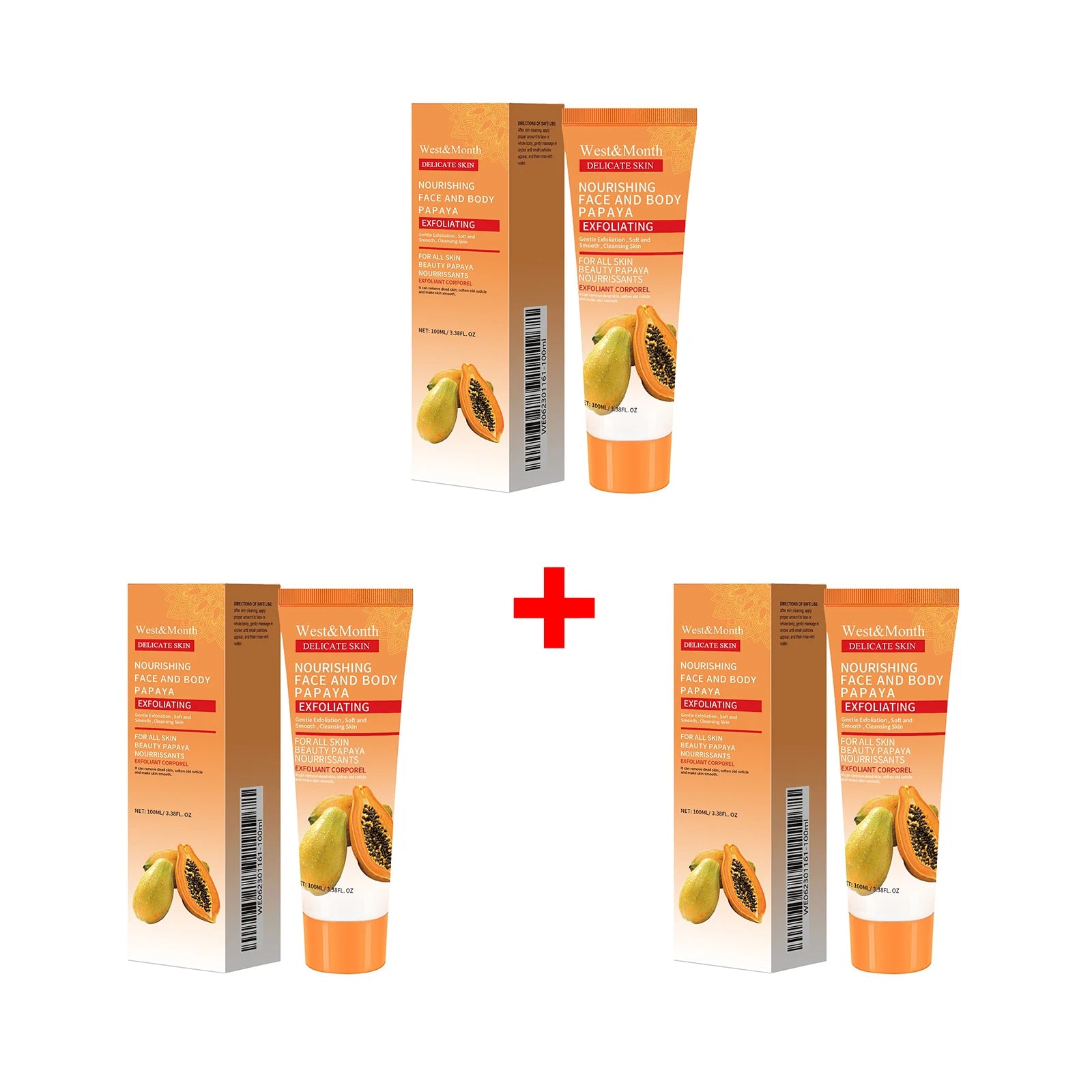 Papaya Exfoliating Gel | Professional Face & Body Brightening Scrub 100ml Scrubs Treatments 3pcs Tidesmit