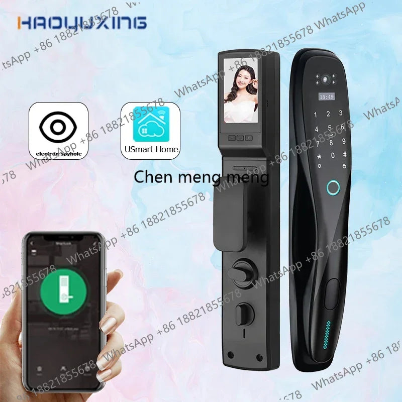 Wifi Outdoor Face Recognition Door Lock System Fingerprint Rf Id Card Keyless Smart Lock Camera Video Capture Rechargeable