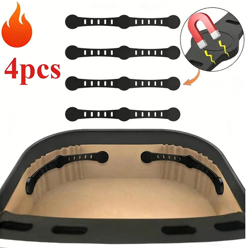 Black silicone air fryer parchment holder magnet set, 4 straps to hold liners