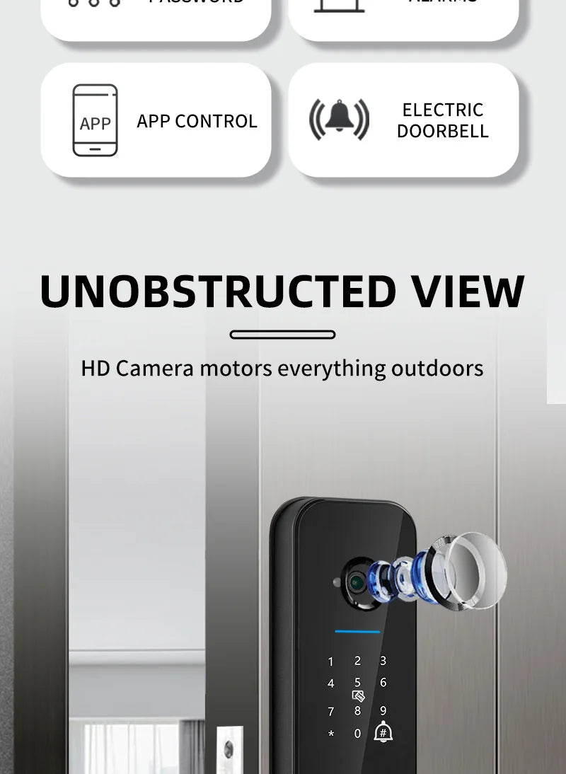 New Biometric Digital Electronic Smart Door Lock With Camera Fingerprint Tuya Wifi Smart Card Password Key Unlock