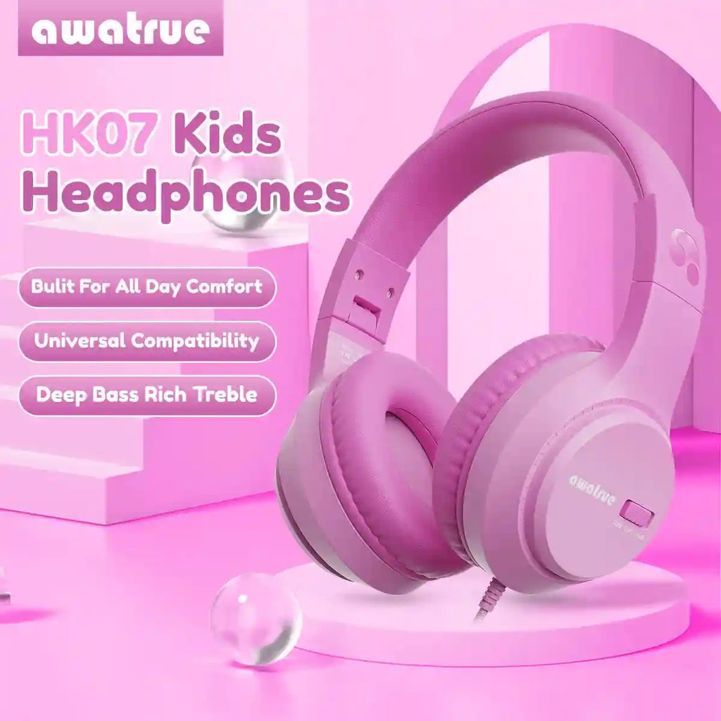 Kids Wired Headphones with Microphone - Comfortable Over-Ear Study Headset Tidesmit