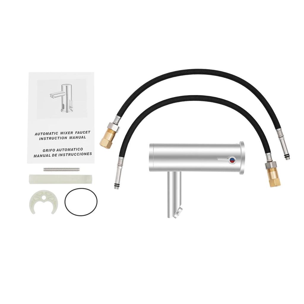 Compact Hot Cold Touchless Sensor Faucet, 304 Stainless Steel Automatic Infrared Sensor Tap, DC 6V Power Supply, Water Temperature Range 0–55°C , for Bathroom Sink, Hotel, Hospital, Office