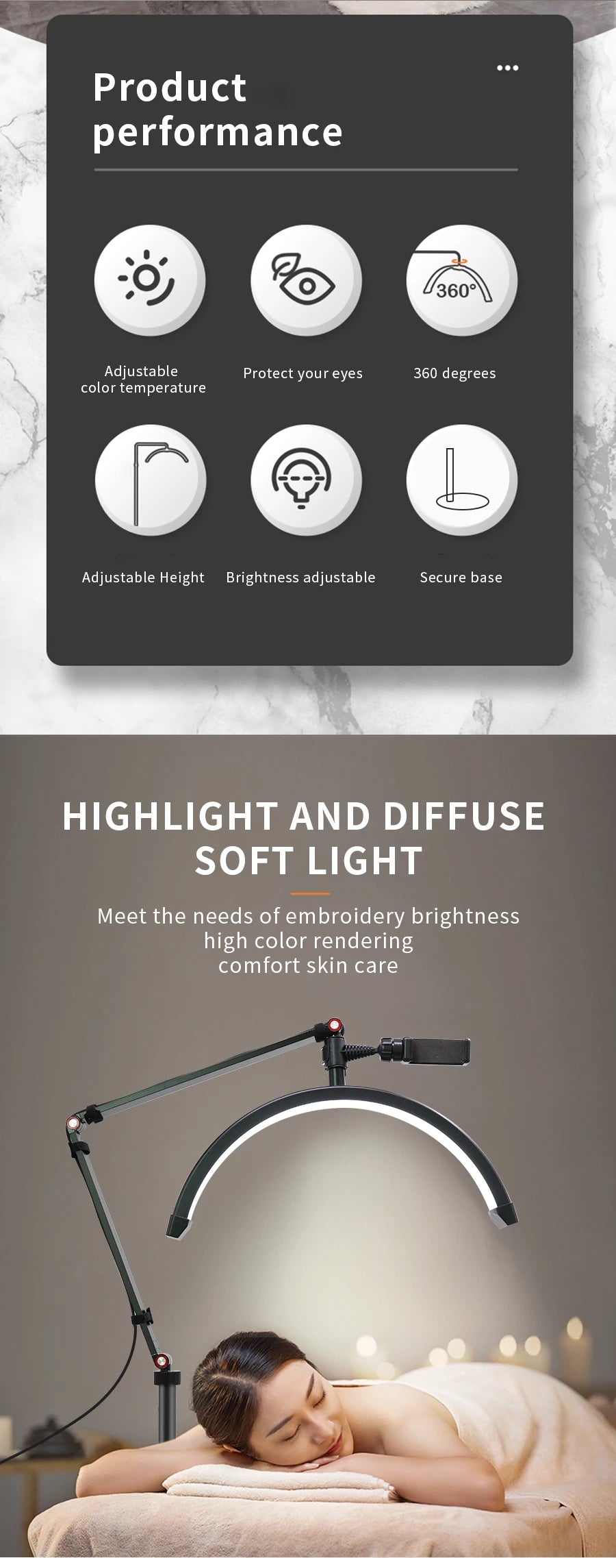 Half Moon Eyelash Lamp - LED Salon Light with Adjustable Color Temperature Tidesmit