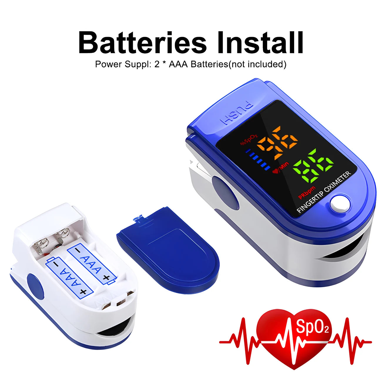 Fingertip Oximeter Blood Oxygen Saturation Monitor SpO2 With Pulse Rate Measurement Portable LED Display No Battery