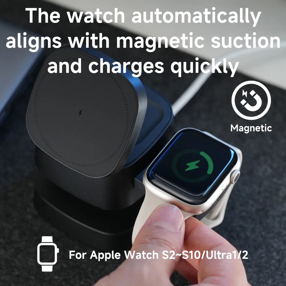 Magnetic 3 in 1 Wireless Charger For iPhone 17 16 15 14 13 12 Fast Charging Station for Apple Watch 10 9 8 7 6 5 Airpods 2 3 Pro