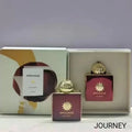 Amouage Journey Women EDP: Luxurious square red bottle with gold cap, elegant long-lasting feminine fragrance gift set.