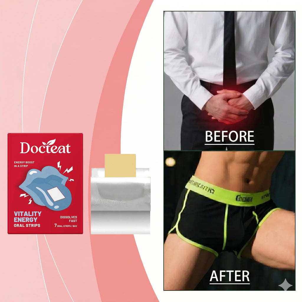 Tidesmit men’s vitality energy supplement: mild, fast-dissolving oral strips to boost body energy and stamina.