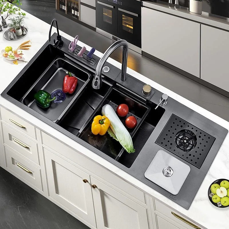 Flying RainWaterfall Sink Stainless Steel Large Big Single Garbage Can Waste Sink Kitchen Household Washbasin Handmade Sinks