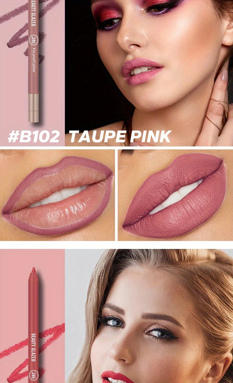 Beauty Glazed Taupe Pink matte waterproof lip liner pencil for natural, high-pigment shaping and long-lasting lip makeup.