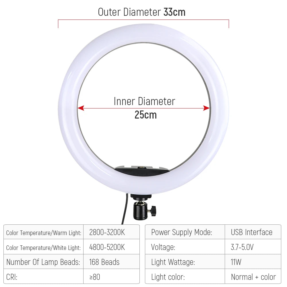 13 Inch RGB Ring Light with Tripod Stand - Adjustable LED Lighting Tidesmit
