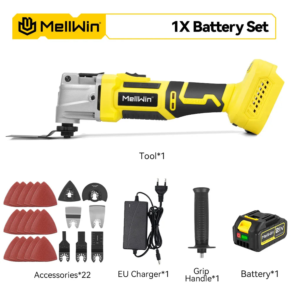 MELLWIN Brushless Oscillating Multi Function Tool Electric Saw Polisher Woodworking Cutting Tool For Makita 18V Battery Pin