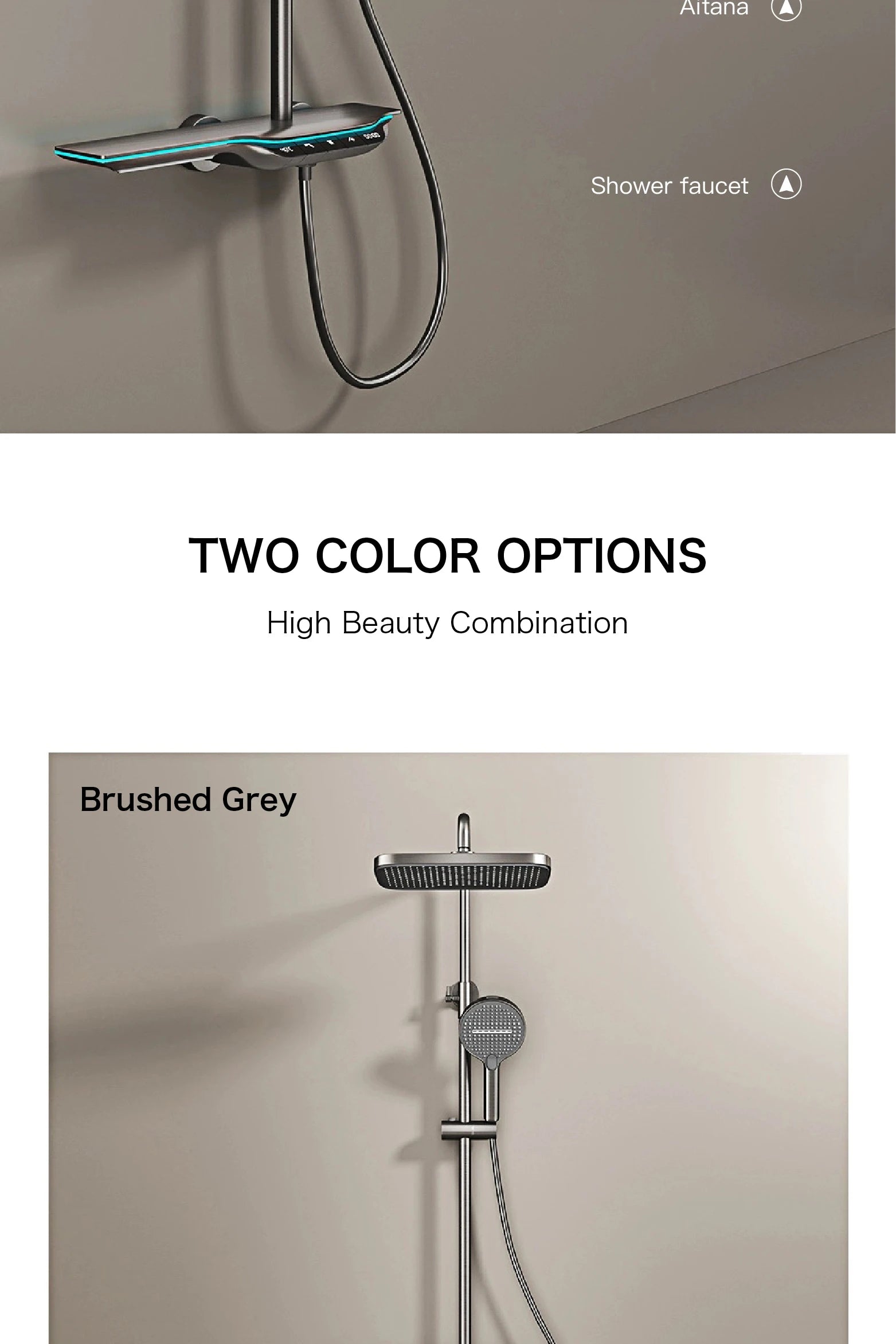 Luxury Brass Gun Gray Shower System Intelligent LED Digital Display Constant Temperature Design, Dual Control Bathroom Faucet