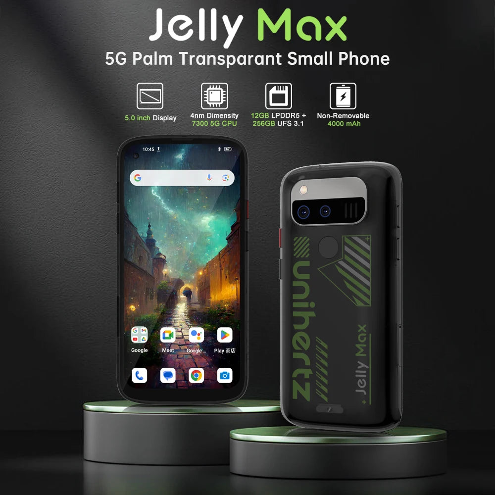 Unihertz Jelly Max 5G Mini Smartphone Android 14 Dimensity 7300 CPU 12GB 256GB 100MP Camera 4000 mAh Battery 5.05" inch Screen