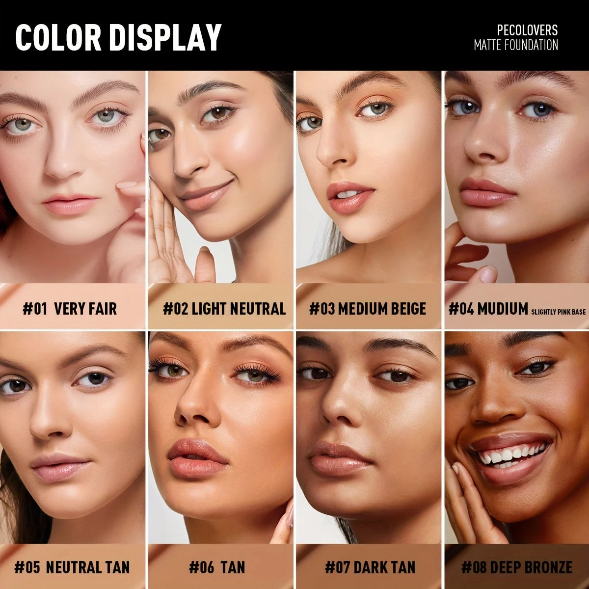 Tidesmit matte smooth liquid foundation shade swatch showing full coverage and natural multi-tone finish