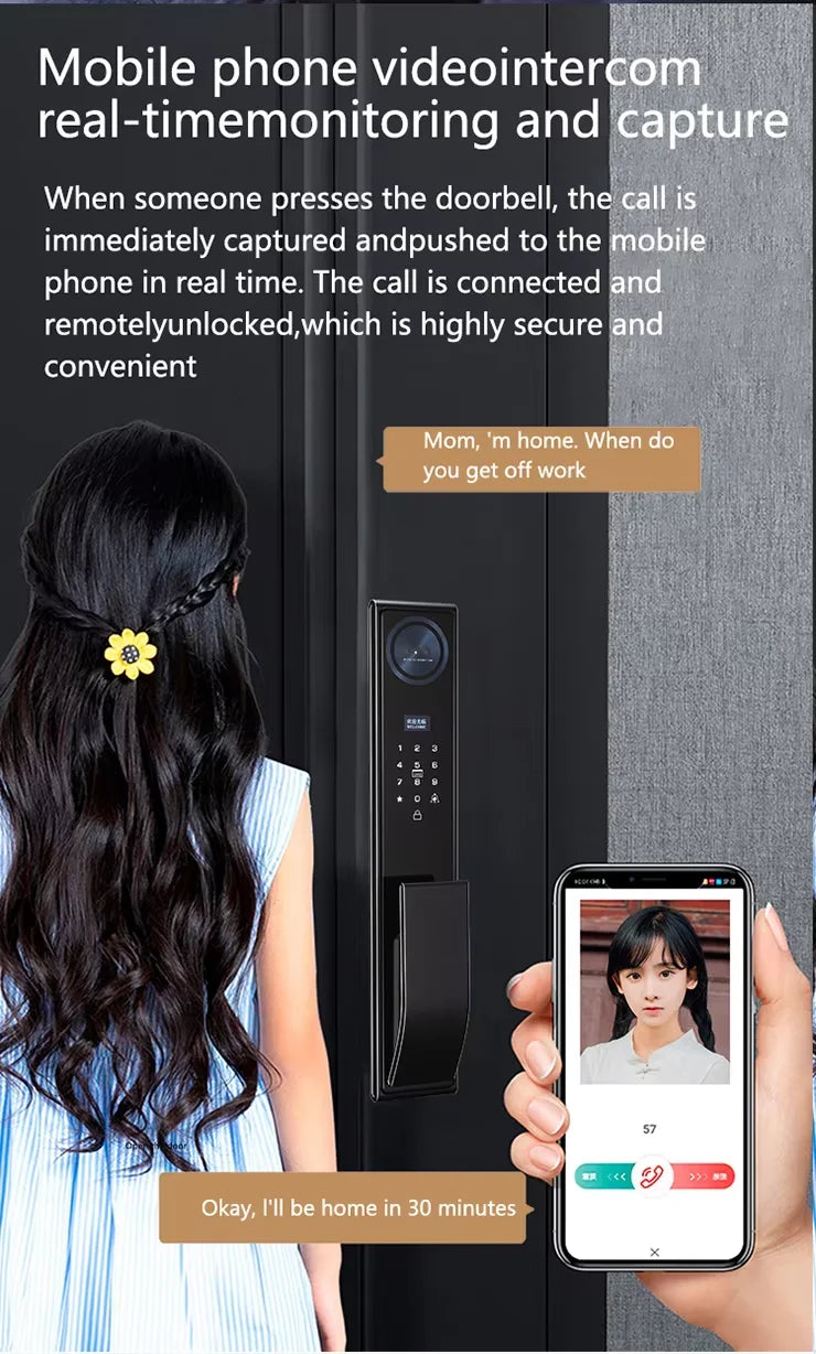 3D Face Recognition Smart Lock Camera Ble Biometric Fingerprint Security Automatic Functionality For Wood Home