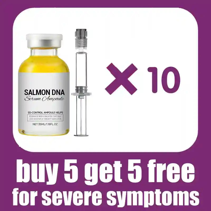 Salmon DNA serum ampoule in a 35ml glass bottle with a needle applicator, set of ten for skincare treatment.