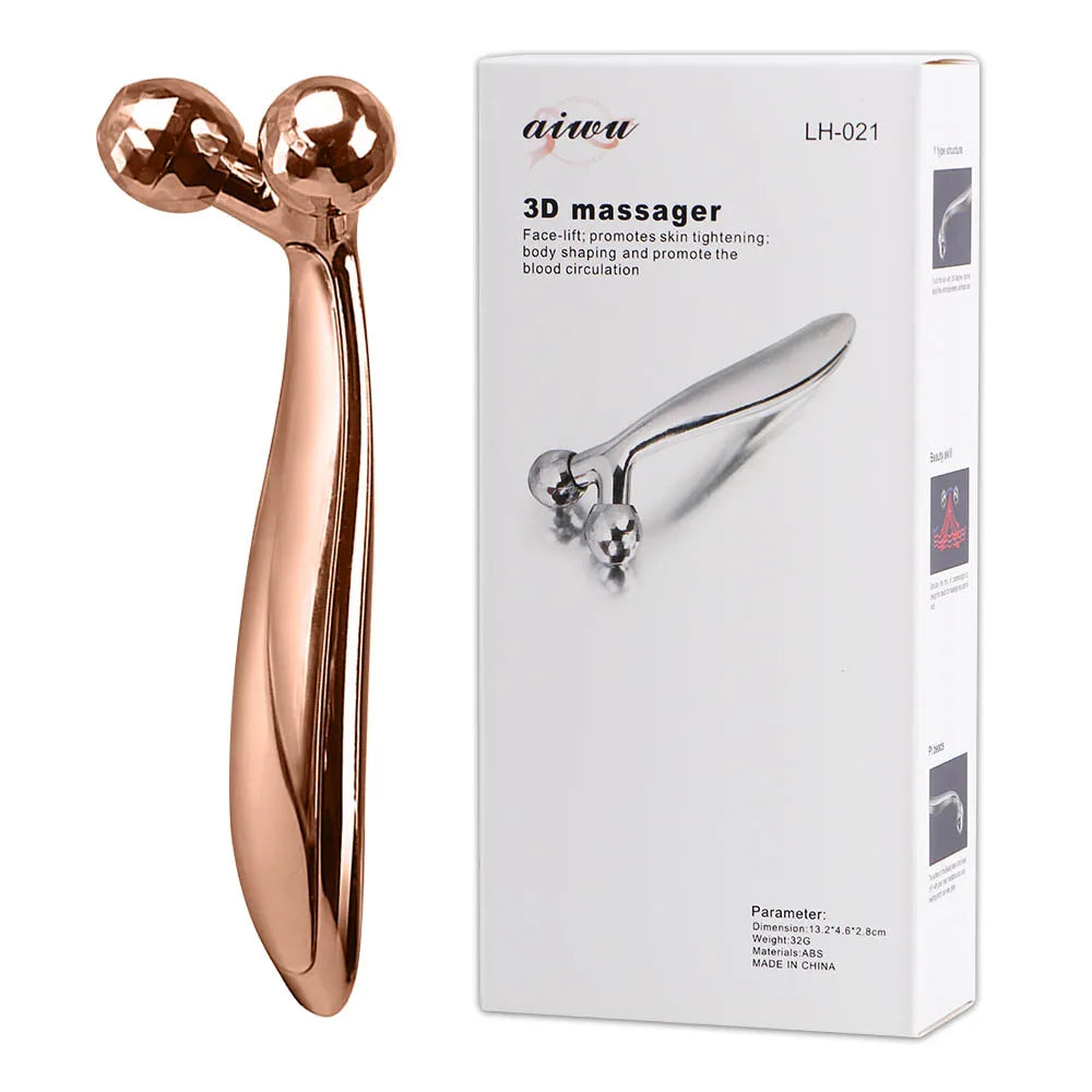 3D Face Roller Massager | Ergonomic Skin Lifting Wellness Tool Relaxation Treatment Rose Gold With Box CN Tidesmit
