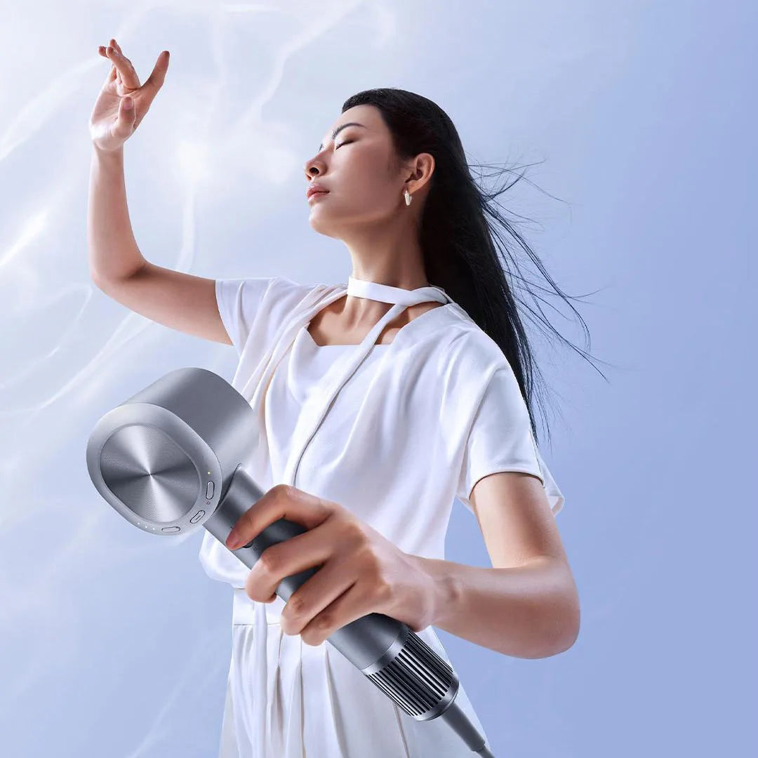MIJIA H701 silver high-speed hair dryer with negative ion tech for fast, professional hair care styling.