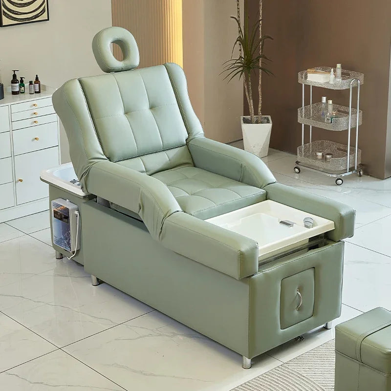Electric Shampoo Bed for Head Therapy | Adjustable Salon Sofa | Tidesmit Massage Chairs Light green Tidesmit