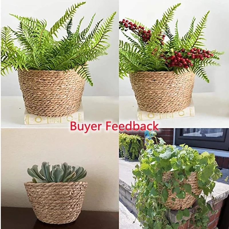 Straw Weaving Flower Plant Pot Basket Grass Planter Basket Indoor Outdoor Flower Pot Cover Plant Containers for Plantable Plants