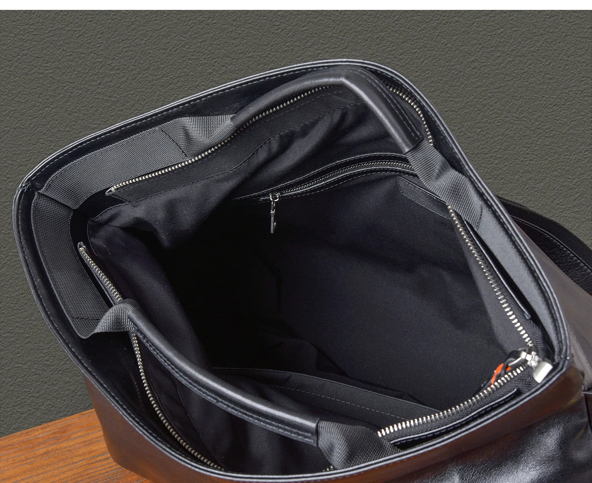 Retro Designer Men New Black Cowskin Genuine Leather Travel Bag Big Capacity Casual Tote Handbag Single Shoulder Crossbody Bag