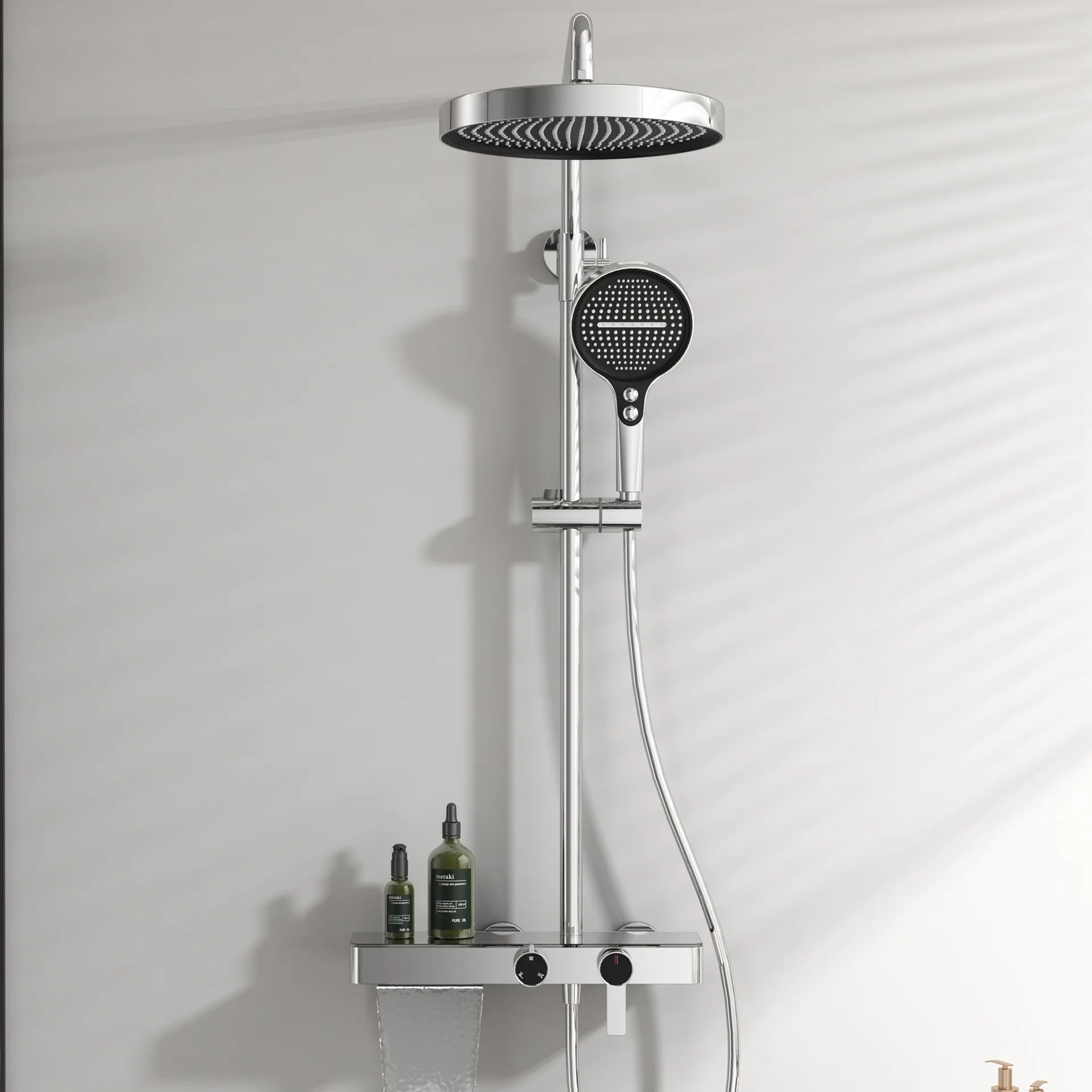 KEMAIDI Brushed Gold Shower System Set Wall Mounted Rain Shower Head with Handheld Shower Spray Brass Bathroom Shower Mixer