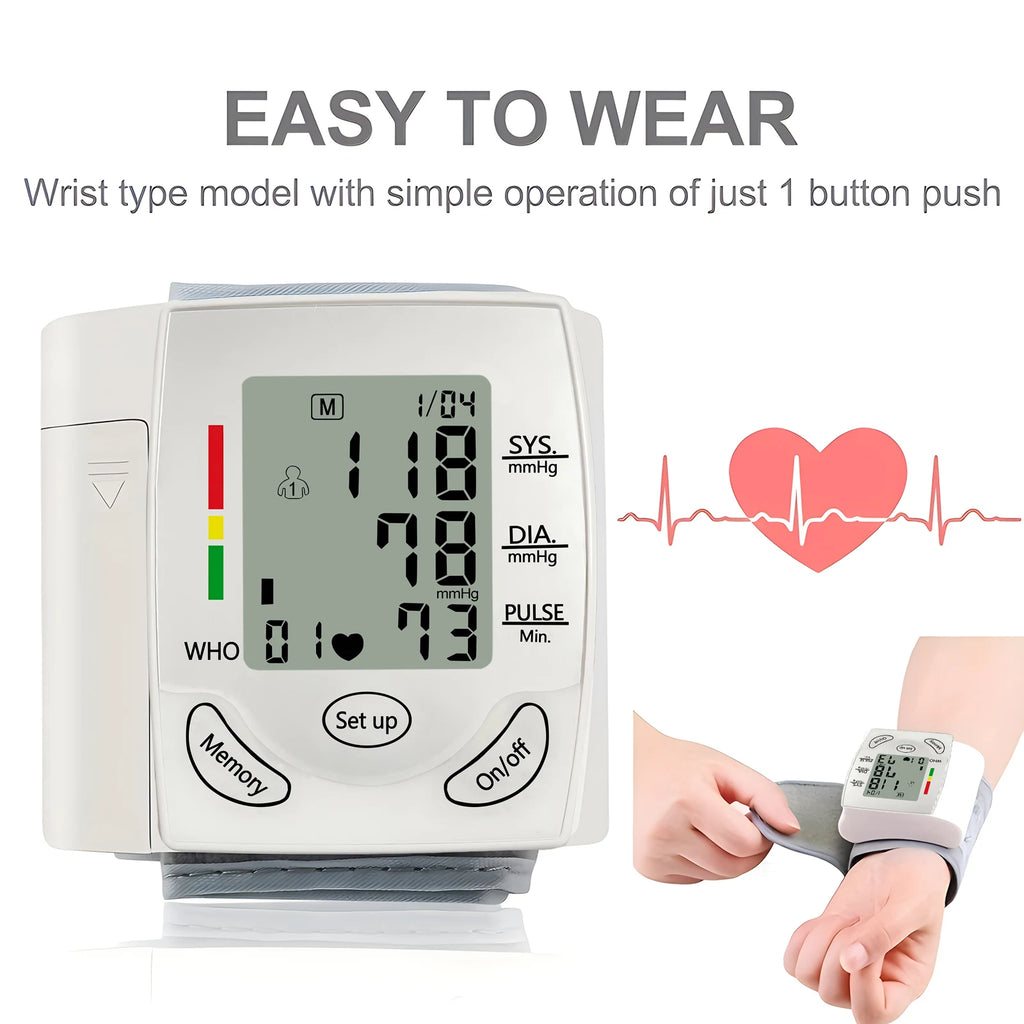Wrist Blood Pressure Monitor PulseHeart Beat Rate Meter Device Medical Equipment Tonometer BP Mini Sphygmomanometer