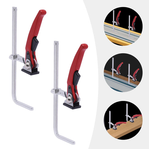Alloy steel quick ratchet track saw guide rail clamps, red handle, U-frame (pair)