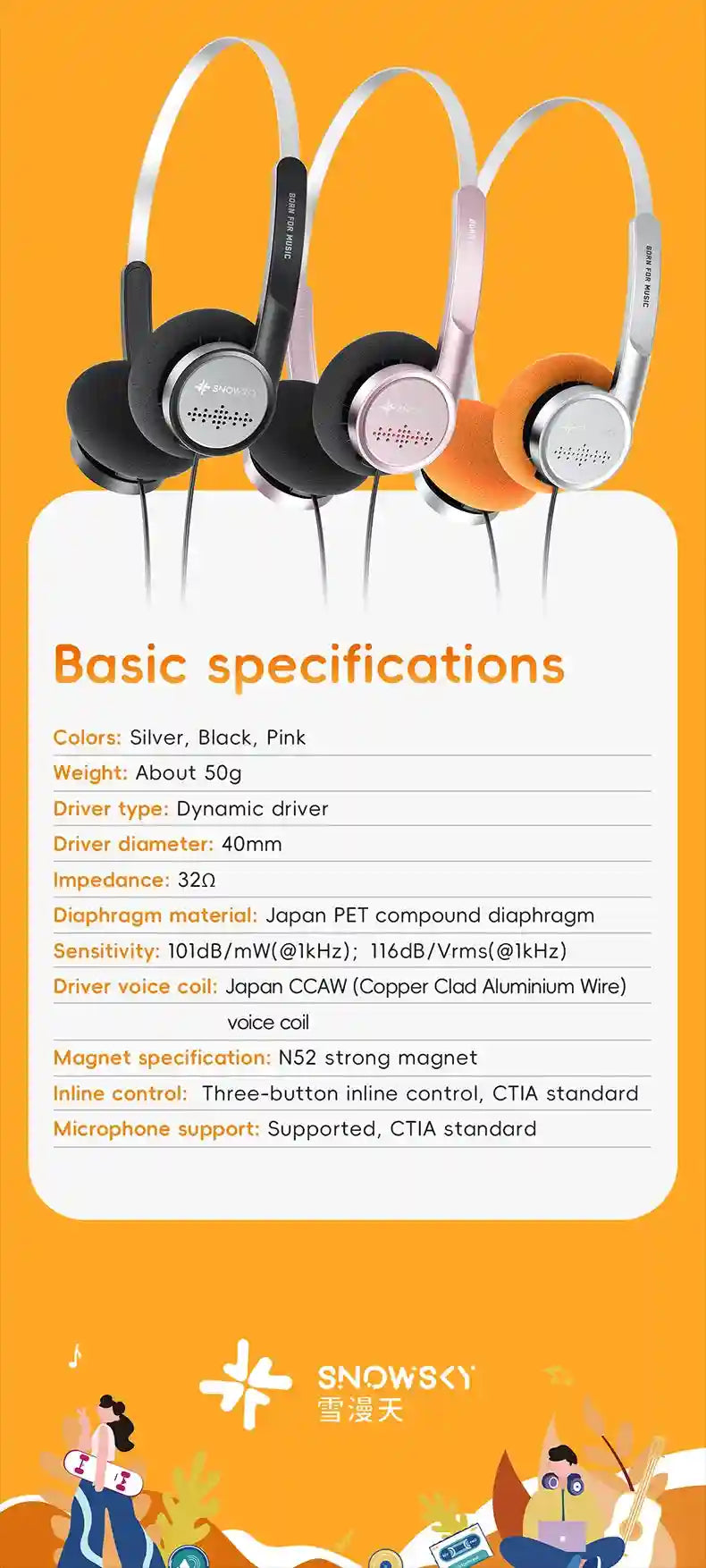 Wired On-Ear Headphones with Mic and 40mm Drivers - Tidesmit Tidesmit