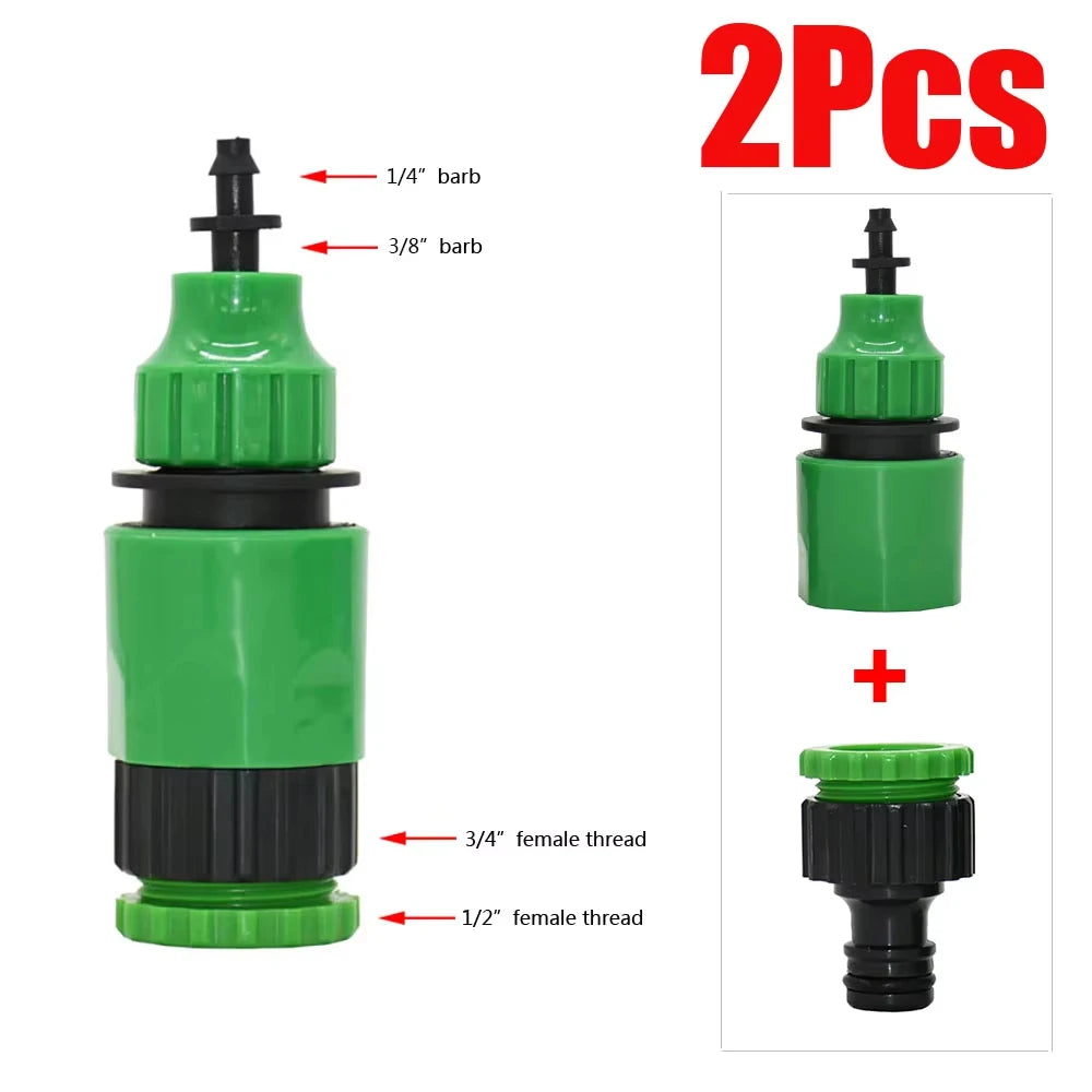 2Pcs Quick Coupling Adapter with 1/4 (ID 4mm) or 3/8'' (8mm) Barbed Connector for Irrigation Garden Watering Gardening Tools