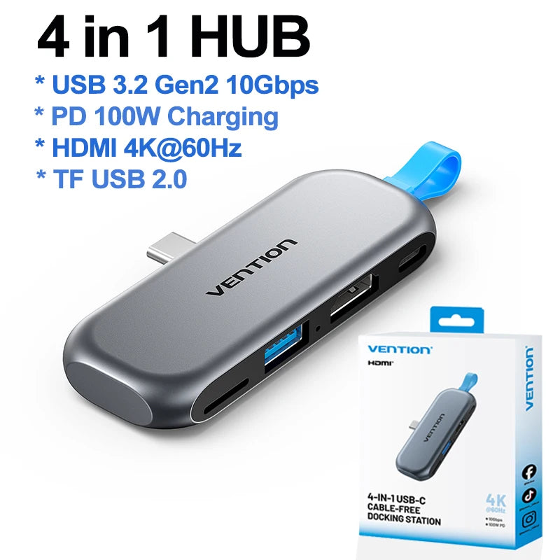 4 in 1 USB C Hub 4K 60Hz HDMI Adapter with 100W PD Power Delivery 4 in 1 USB 3 2 HUB Tidesmit