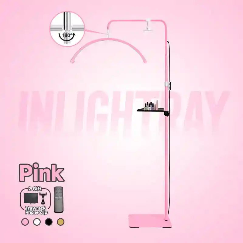 Half Moon Floor Lamp for Eyelash Extensions - Adjustable LED Salon Light Pink Standard China Mainland Tidesmit