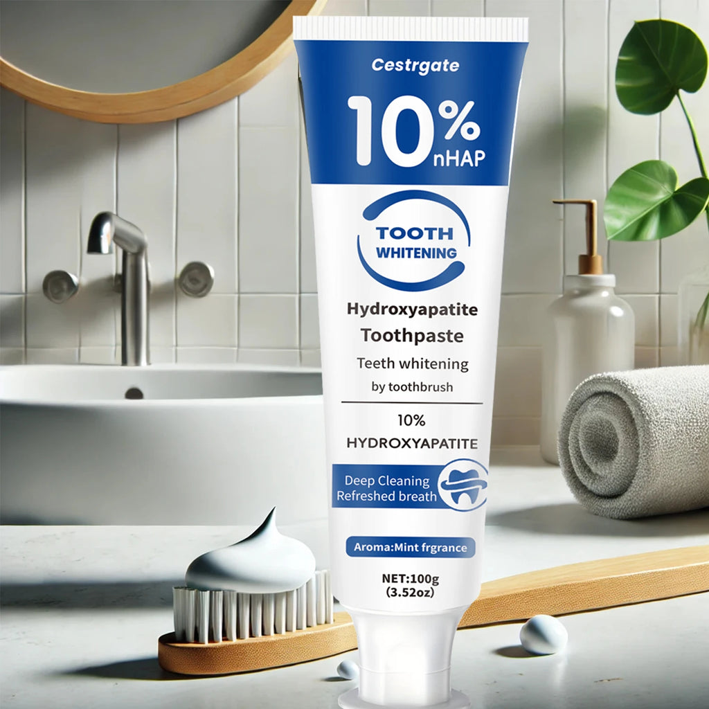 Tidesmit 10% hydroxyapatite whitening toothpaste for deep cleaning, enamel strengthening, and fresh breath.