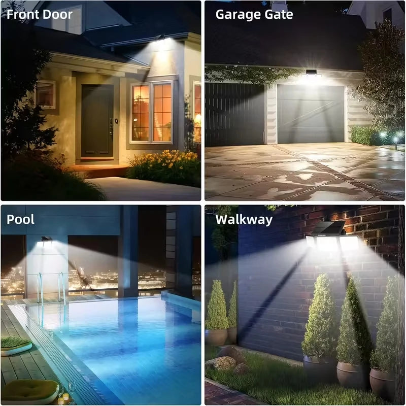 2PCS Solar Lights Outdoor Waterproof, 164LED Motion Sensor Outdoor Lights 3 Heads Security Flood Light 3 Lighting Mode for Patio
