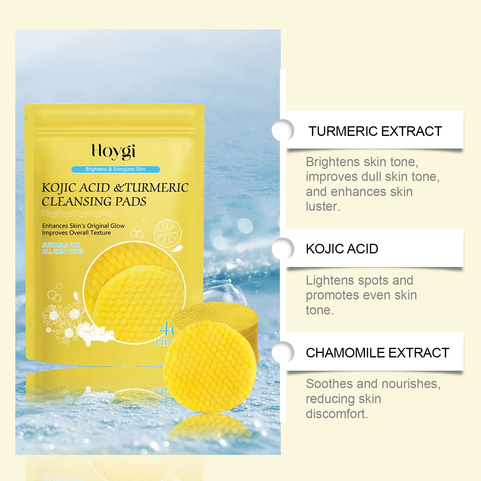 Turmeric Kojic Acid Cleansing Pads Exfoliating Pads Facial Sponges For Cleansing Exfoliating Daily Cleansing Skin Care Tools