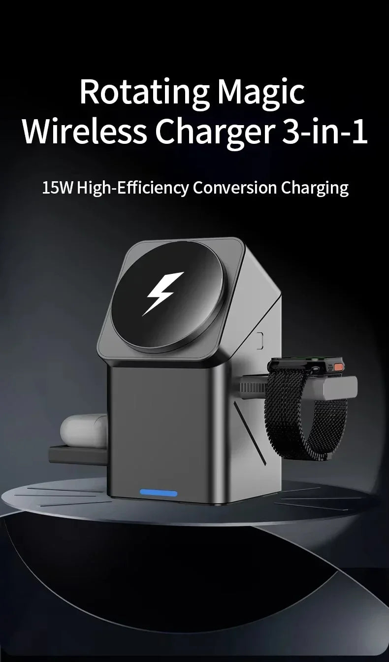 3-in-1 Magnetic Wireless Charger for Apple Devices | Grey Tidesmit