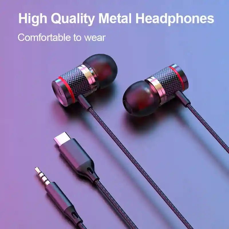 Wired Earbuds with Mic: 7.1 Surround Sound Type-C & 3.5mm AUX Tidesmit
