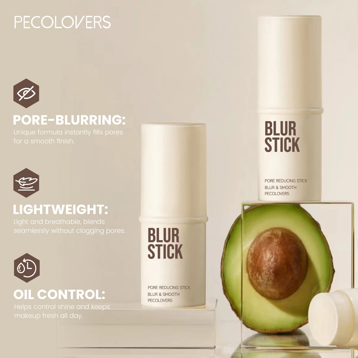 Tidesmit oil-control blur stick texture close-up for flawless poreless face makeup application
