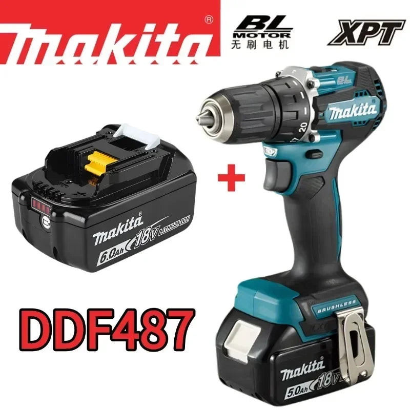 Makita 18V Battery DDF487 Brushless Electric Drill, Suitable for Five-rope Impact Drill of Decoration Team Uses Suitable