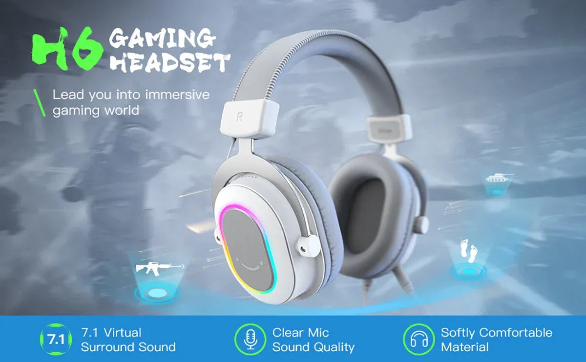 FIFINE RGB Gaming Headset with 7.1 Surround Sound/3-EQ/MIC,Over-ear Headphone with In-line Control for PC PS4 PS5 Ampligame-H6W Tidesmit