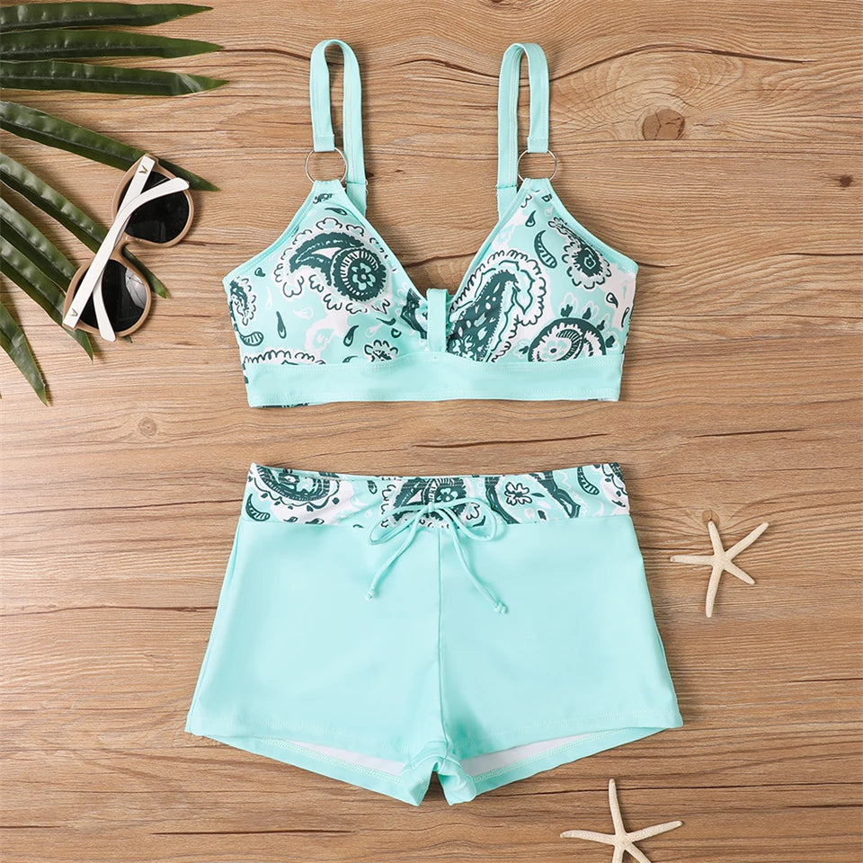 2025 High Waist Bikinis Women Sports Swimwear Print Bathing Suit Female Padded Beach Wear Bathers Swimming Swimsuit Summer