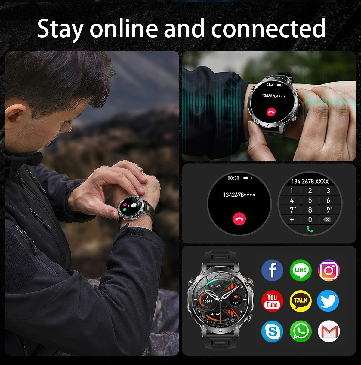 LIGE TANK Ultra Military Smart Watch 1400mAh Battery 10ATM Waterproof Heart Rate LED Flashlight Sports Bracelet Men Smartwatch