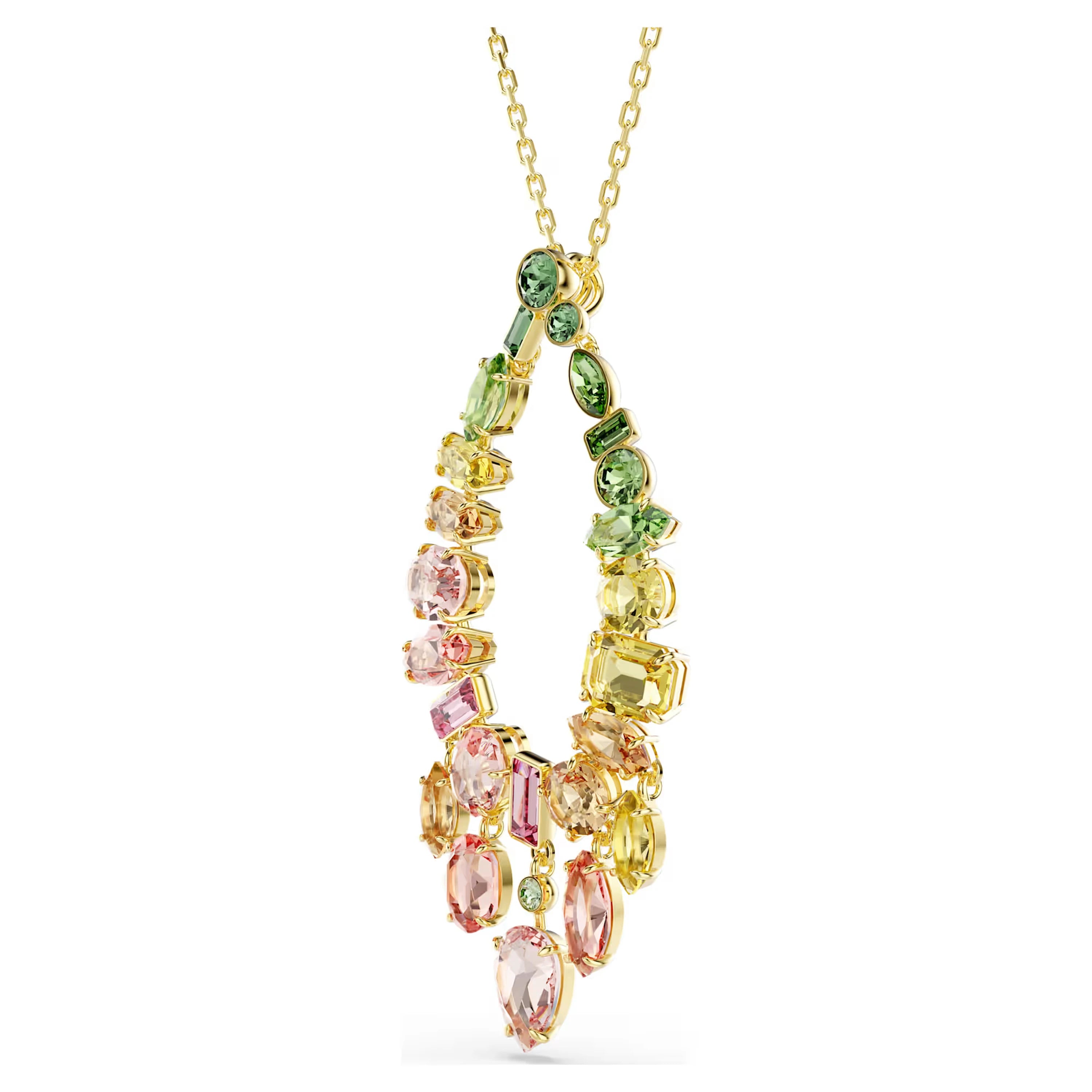 Luxury Gold Plated Pendant Necklace With Crystal Rhinestones Multi Color Pear Cut Stones Box Chain Women Party Jewelry