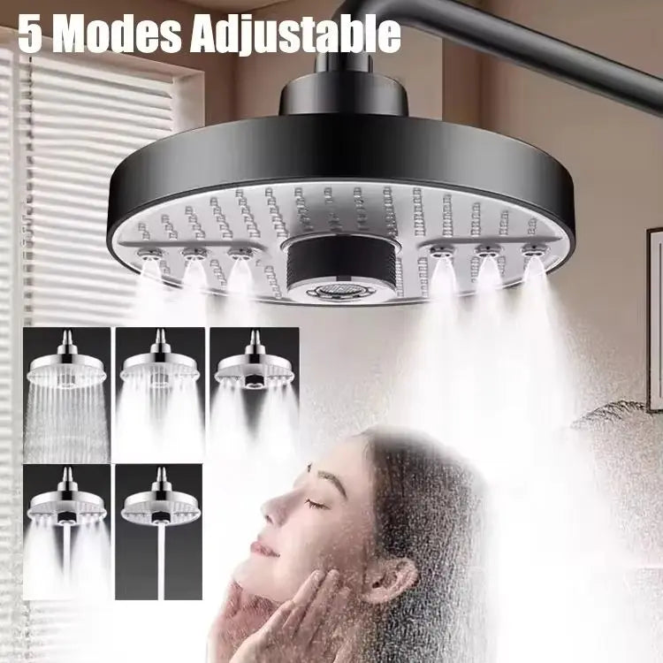 5 Mode Adjustable Rain Shower Head High Pressure Large Flow Ceiling Mounted Spray Portable Shower Nozzle for Home Hotel Bathroom
