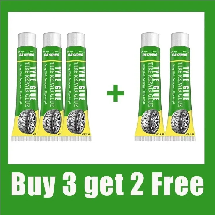 Set of 5 tire repair glue tubes with green-and-yellow labels