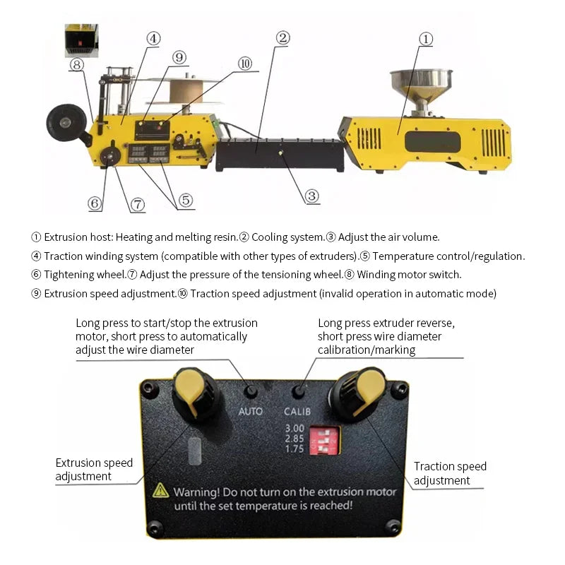 PLA-CF PETG-CF HT400 Bumblebee Extruder 3D Priting Filament Extrusion Machine Desktop Extruder Machine for DIY and Small Factory