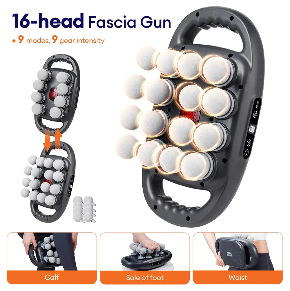 Deep Tissue Massage Gun Grey - 16 Head Portable Muscle Recovery Tool Relaxation Treatment Tidesmit
