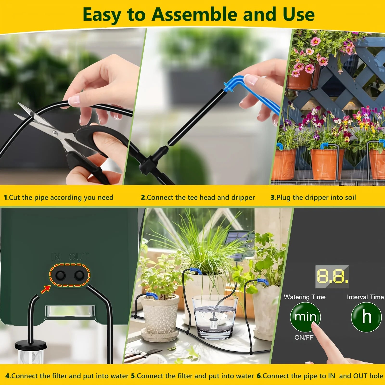 DIY Solar Drip Irrigation System Garden Automatic Watering System Plant Watering Devices for Potted with Water Level Detection