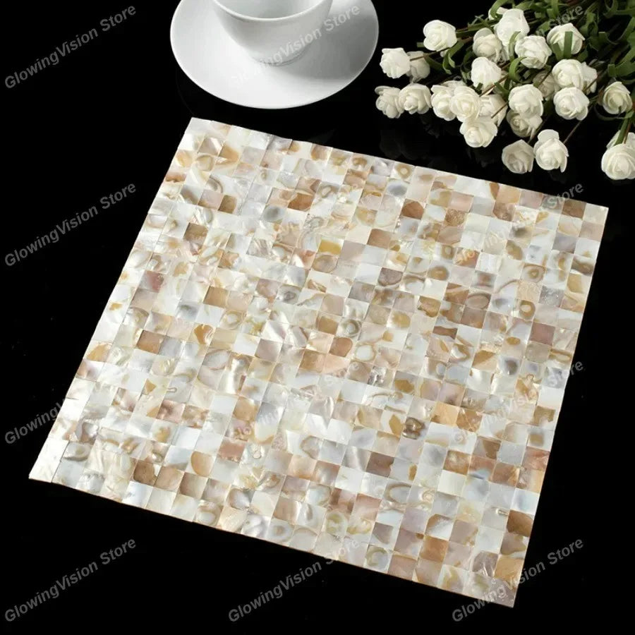30 CM Natural Shell Mosaic Tile Sticker Sheet Mother of Pearl Wallpaper Tile for Interior Decoration Bathroom Kitchen Wall Tiles